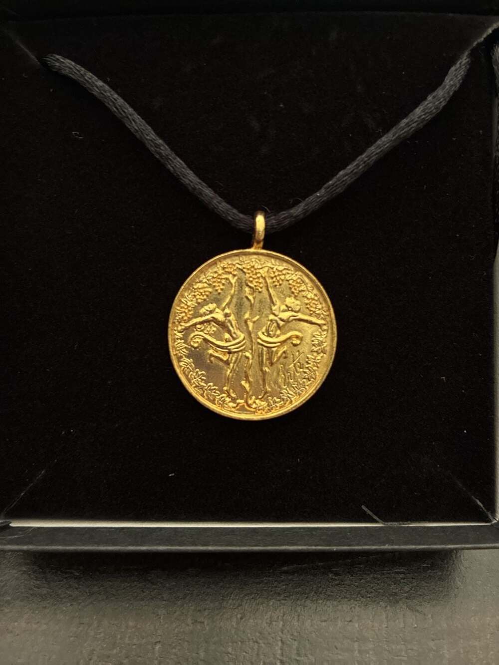 Erté 'I Love You' Signed Medallion Adam and Eve Pendant Necklace